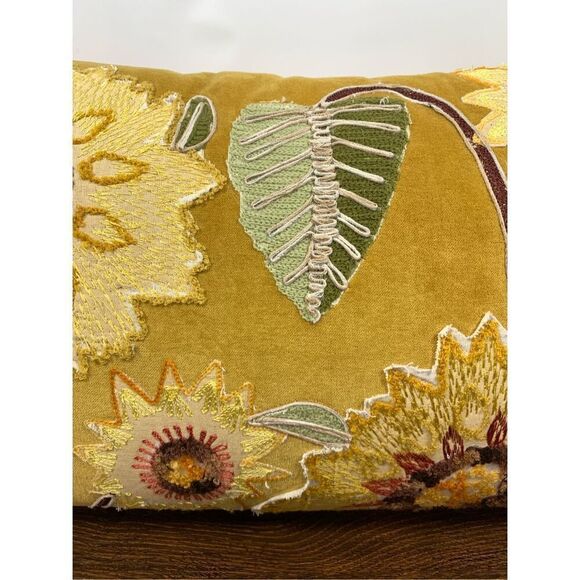 Autumn Hill Sunflower Pillow Velvet and embroidered 24x14" - Picture 3 of 8